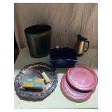 SAILBOAT ETCHED GLASS PITCHER, PLATE SERVING