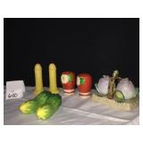 4 SALT AND PEPPERS CUCUMBERS, ETC. YELLOW TOWER