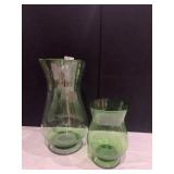 16" H GREEN VASE HEAVY WEIGHTED BASE& 9.5" H VASE