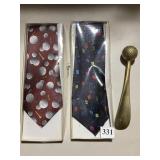 2 TIES, SHOEHORN W/ GOLF BALL END