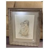 BEAUTIFUL HIBEL FRAMED PICTURE OF LADY HOLDING