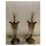 PAIR BRONZE FINISH LAMPS 25" H SCROLL TOP