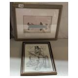 INDIAN IN CANOE DOUBLE MATTED 12.5" H X 16" W &