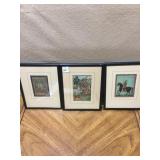 PICTURES 3 BLACK FRAMED OF MAN ON HORSE, PEOPLE &