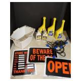 HEET 3 BOTTLES, LIQUID WRENCH, STORE HR. SIGN,