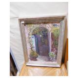 OIL ON CANVAS FLORAL SCENE OF A FENCE & WALKWAY,