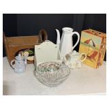 TEA POTS, WOOD APPLE BASKET, MAILBOX, BOWL, PHOTO