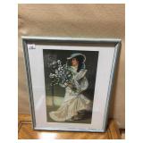 FABRIC & STITCHED PICTURE OF A LADY WITH HAT