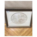 DRAWING LADY HOLDING BABY FRAMED & MATTED 11.5 H