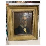 EARLY OIL ON BOARD, STILL LIFE OF MAN, DAMAGE ON