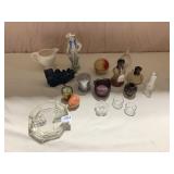 MINI OIL LAMPS, TRAIN BOTTLE, ASH TRAY, ALABASTER