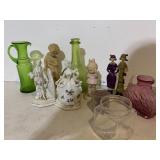 FIGURINES, APPLIED HANDLE PITCHER, ETC.