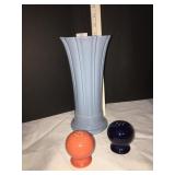 FIESTA BLUE VASE 9" AND SALT & PEPPER