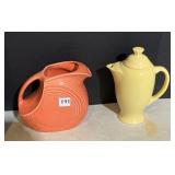 FIESTA WATER PITCHER, AND YELLOW TEA POT SEE