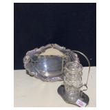ORNATE SILVERPLATE BOWL, CASTER JAR