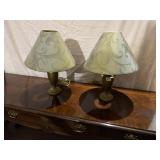 PAIR OF METAL BASE AND FLORAL SHADES, 18"T