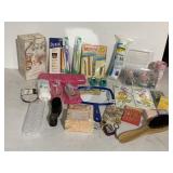 ASSORTED TOILETRIES, NEW RAZORS, NAPKINS,