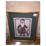 NEEDLEPOINT SANTA FRAMED 18.5 H X 15.5 W