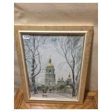 WATERCOLOR CHURCH SCENE SIGNED AS PICTURED NOT