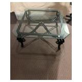 SQUARE GLASS TOP COFFEE TABLE, IRON LEGS, TRIPLE