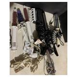 ASSORTED CURLING BRUSHES AND IRONS