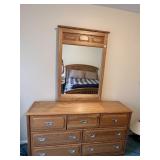 OAK DRESSER W/ MIRROR 81" W X 16" D X 33" H