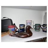 SOLID WOOD DUCK, MUGS, ETC.