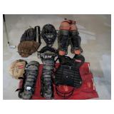 BASEBALL ITEMS CATCHERS MASK, GLOVES ETC.
