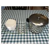 COPPER BOTTOM STOCK POT, PYREX BOWL, COVERED