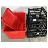 TWO PLASTIC CRATES & RED TOTE