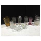 GLASSES, LIGHT PINK ETCHED, ROOSTER AMBER COLOR,