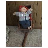 CABBAGE PATCH DOLL, WOODEN WAGON