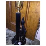 LAMP BLACK W/ DEER AT BASE.