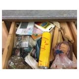 WORK BENCH DRAWER ITEMS WOOD ETC. .