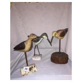 THREE WOODEN BIRDS ON PERCH 7"