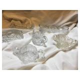CUT GLASS CREAMER, PRESSED GLASS PIECES