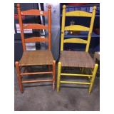 TWO RUSH SEAT CHAIRS IN PAINT