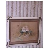 VINTAGE ROSE PICTURE IN WOOD FRAME