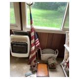 WOOD PLAQUE ANTIQUE SIGN, BIRDHOUSES, WICKER