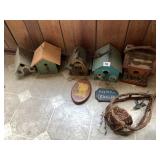 WOOD BIRDHOUSES AND WOOD PLAQUE