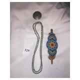 BEADED HAIR BARRETTE, NECKLACE AND PIN