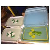 6 BLUE TRAYS, 3 W/ FLOWER, 10 LIGHT GREEN