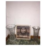 MODERN PLAQUE, ETCHED VASE