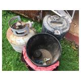 PROPANE TANK, PLASTIC BUCKET, ETC