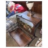 PAINTED ANTIQUE CHILD SIZE SCHOOL DESK, CAST IRON
