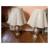 PORCELAIN AND BRASS LAMPS WITH GOLD PAINT AND