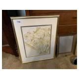 GOLD FRAMED ROSE WALL ART AND BRASS FRAME