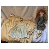 ANTIQUE BABY CLOTHES AND STUFFED DOLL