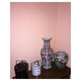 JAPAN VASE, COVERED CHEESE CROCKS