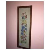 CROSS STITCH FLOWERS AND BUTTERFLY FRAMED 27" X